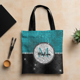 Chic faux Silver Glitter Turcos Black monogram Tygkasse