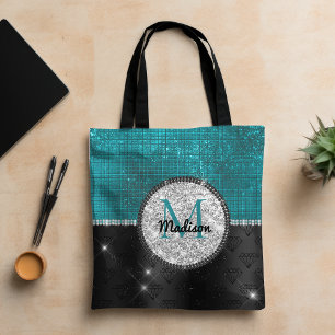 Chic faux Silver Glitter Turcos Black monogram Tygkasse