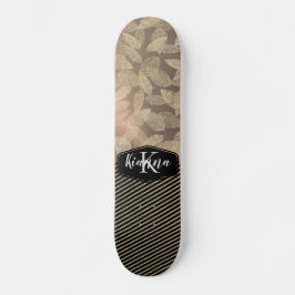 Chic Feathers med Guld Rand Monogram Mini Skateboard Bräda 18,5 Cm