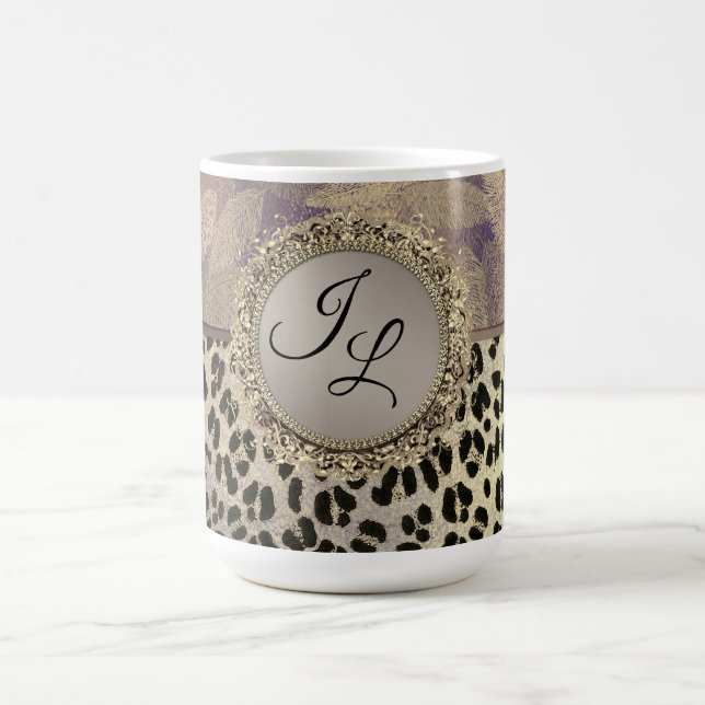 Chic Feathers with Leopard Print Monogram Kaffemugg (Center)