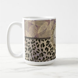 Chic Feathers with Leopard Print Monogram Kaffemugg