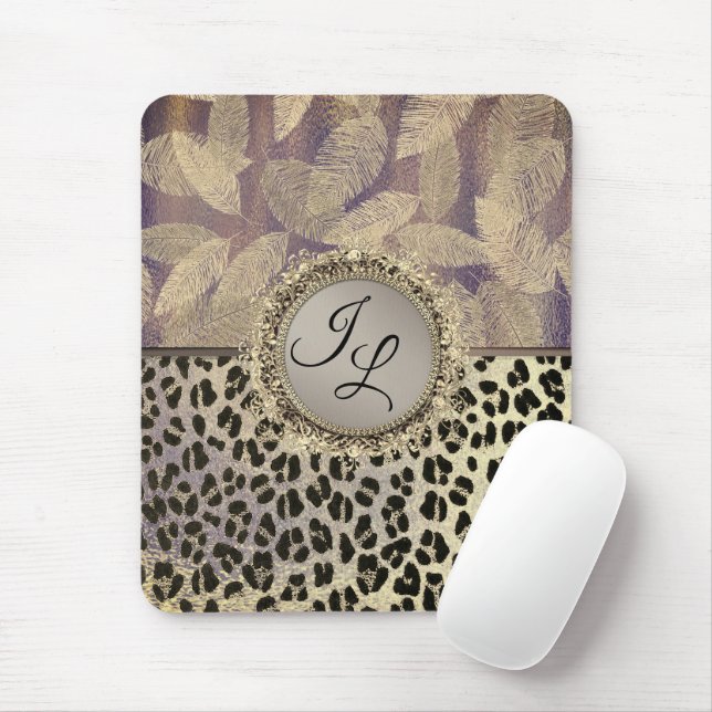 Chic Feathers with Leopard Print Monogram Musmatta (Med mus)