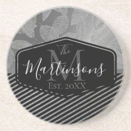 Chic Feathers with Silver Rand Monogram Family Underlägg