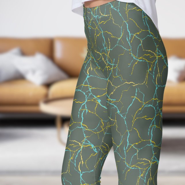 Chic Feldgrau och Blue Gult Fracture Mönster Leggings (Chic Feldgrau and Blue Yellow Fracture Pattern Leggings
)