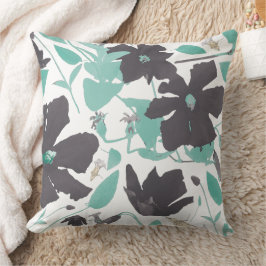Chic Feminin Grått Teal Blommönster Kudde
