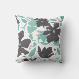 Chic Feminin Grått Teal Blommönster Kudde