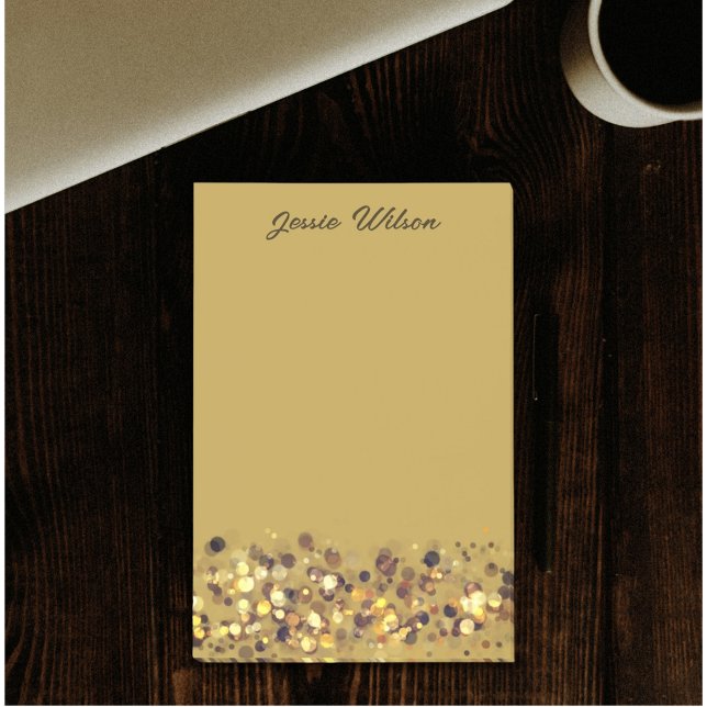 Chic feminin lyxur ram med namn post-it block (Gold foil glitter design for custom name post-it notes)