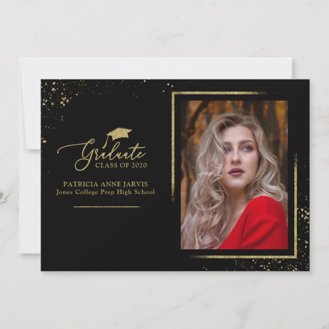 Chic Festiv Examensannonsering Guld Glitter Foto Inbjudningar (Framsida)