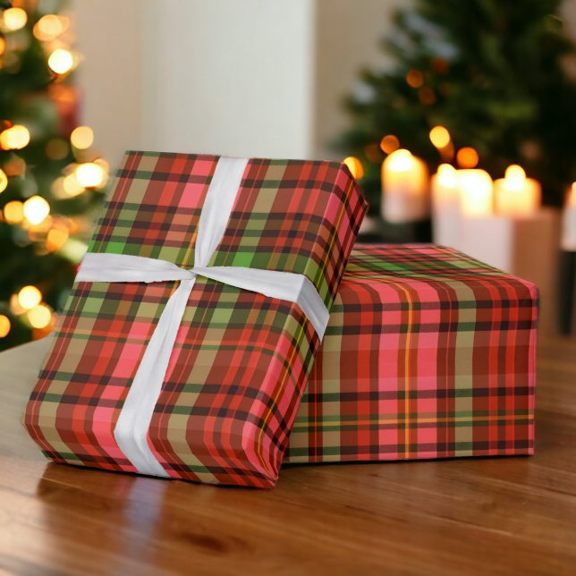 Chic Festive Red and Grönt Play jul Mönster Presentpapper (Chic Festive Red and Green Plaid Christmas Pattern Wrapping Paper)