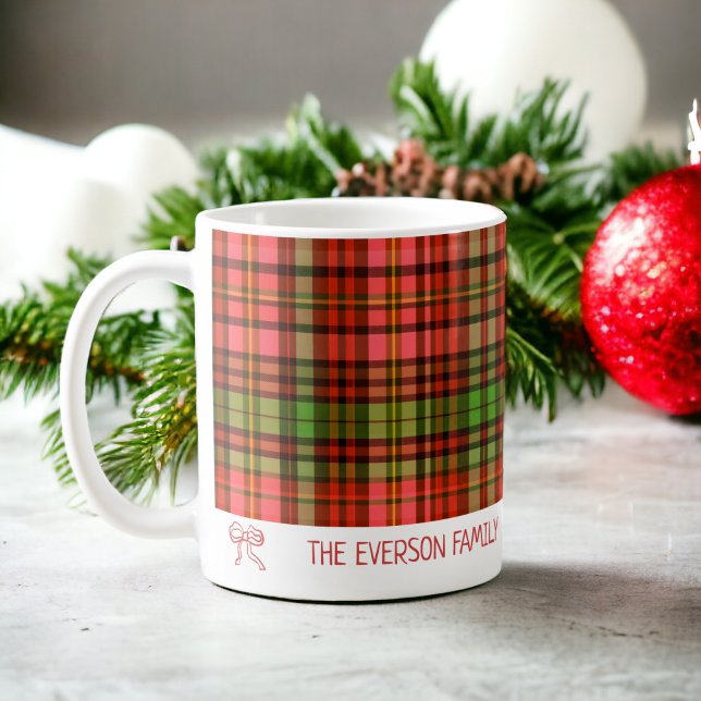 Chic Festive Red Grönt Play jul Mönster Kaffemugg (Chic Festive Red Green Plaid Christmas Pattern Coffee Mug)