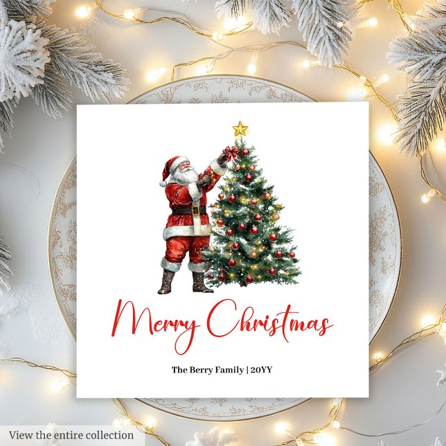 Chic Festive Santa Claus Red Green Rustic Holiday Pappersservett (Bring festive warmth to your holiday table with these charming Santa Claus Christmas napkins )