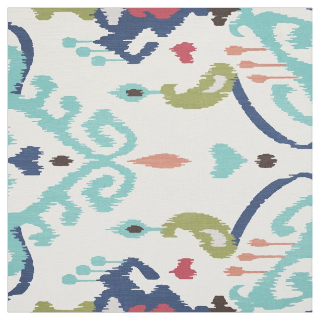 Chic fet blå sköldpaddor vit ikat stam mönster tyg (Provkarta)