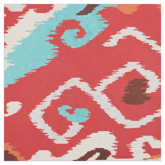 Chic fet röd turkos ikat tribal mönster tyg (Provkarta)