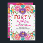 Chic Fiesta 40 och Fabulous Woman 40:e födelsedage Inbjudningar<br><div class="desc">Fiestas 40:e födelsedagsinbjudan med vibrerande mexikansk inspirerad vattenfärgsfärgad blommigt arrangemang och färgstark konfekt</div>