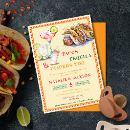 Chic Fiesta Watercolor Tacos Tequila Baby Shower Inbjudningar
