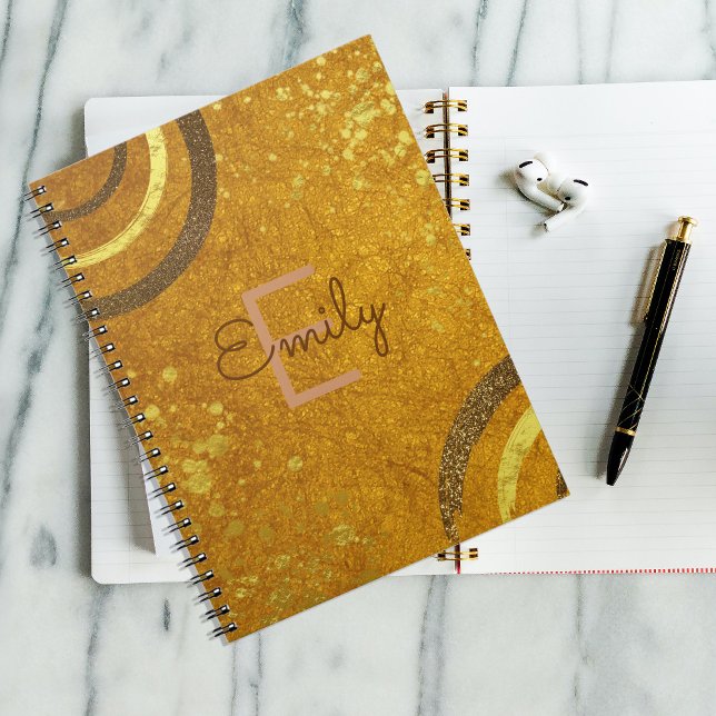 Chic Finare Brown Guld Glitter Modern Glam Anpassn Anteckningsbok (Skapare uppladdad)