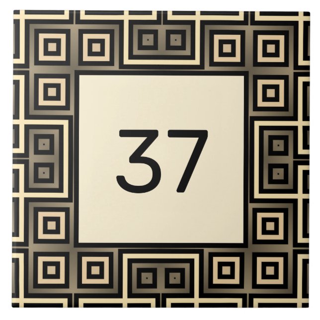 Chic Finare Deco Ivory & Grått House Number Plaque Kakelplatta (Framsidan)
