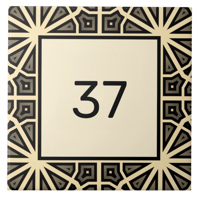 Chic Finare Deco Ivory & Grått House Number Plaque Kakelplatta (Framsidan)