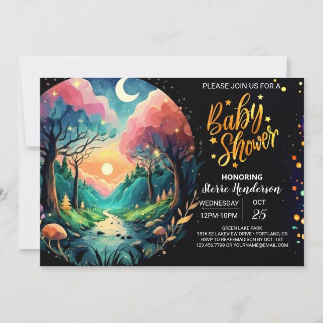 Chic Fireflies Whimsiic Baby Shower Inbjudningar (Framsida)