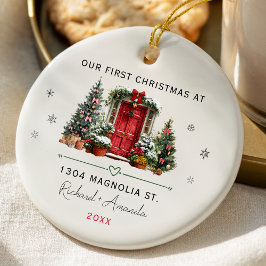 Chic First Christmas at our new home address door Julgransprydnad Keramik