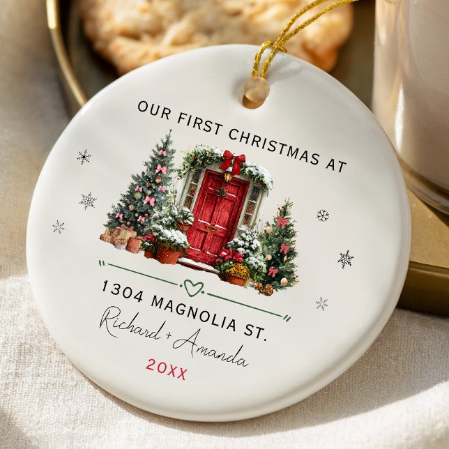 Chic First Christmas at our new home address door Julgransprydnad Keramik (Skapare uppladdad)