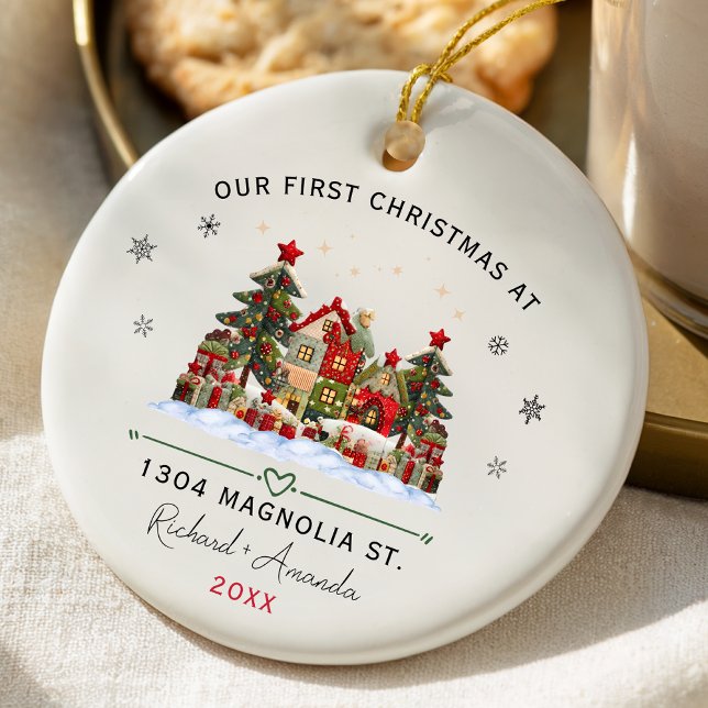 Chic First Christmas at our new home patchwork Julgransprydnad Keramik (Skapare uppladdad)