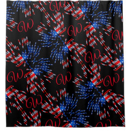 Chic Flagga Fireworks Red Monogram Shower Curtain