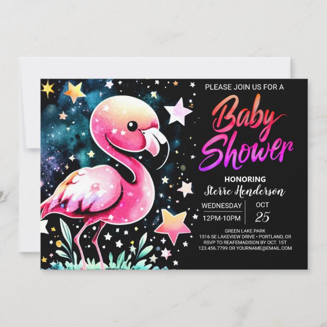 Chic Flamingo Baby Shower Inbjudningar (Framsida)