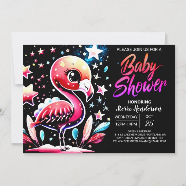 Chic Flamingo Editable Baby Shower Inbjudningar (Framsida)