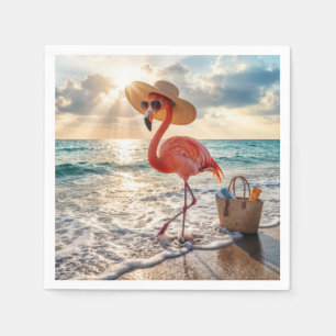 Chic flamingo med solhatt och solglasögon pappersservett