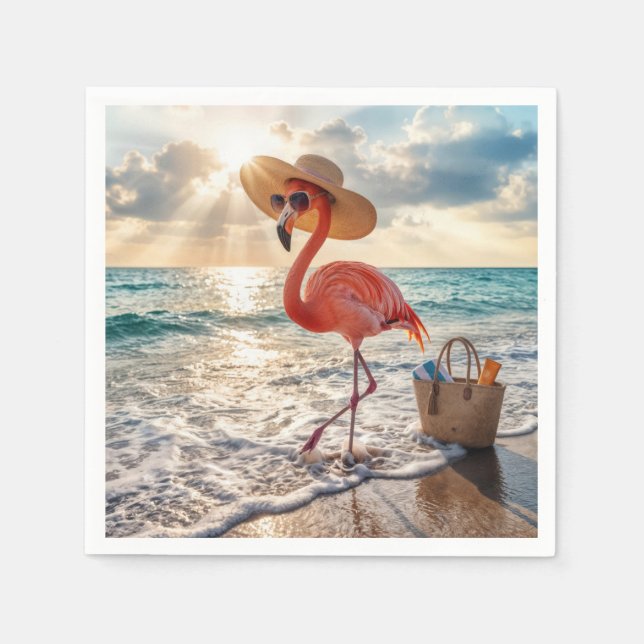 Chic flamingo med solhatt och solglasögon pappersservett (Framsidan)