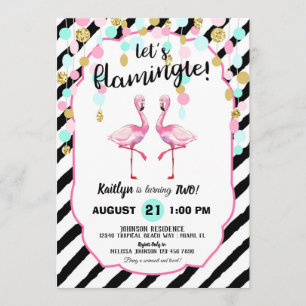 Chic Flamingo Rand och Confetti Birthday Inbjudningar