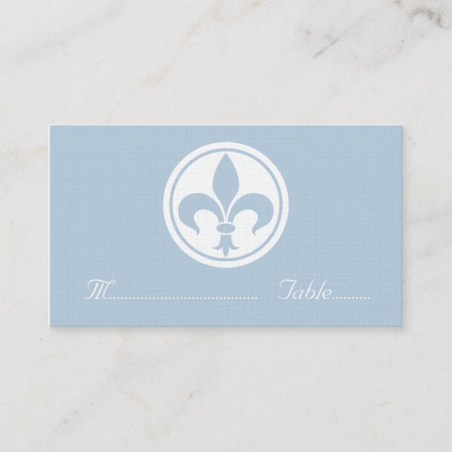 Chic Fleur De Lis Place Card, blått Placeringskort (Framsida)