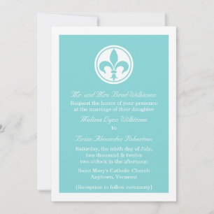 Chic Fleur De Lis Wedbjudes, Aqua Inbjudningar