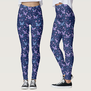 Chic flickig romantisk blå lila fjärilsmönster leggings