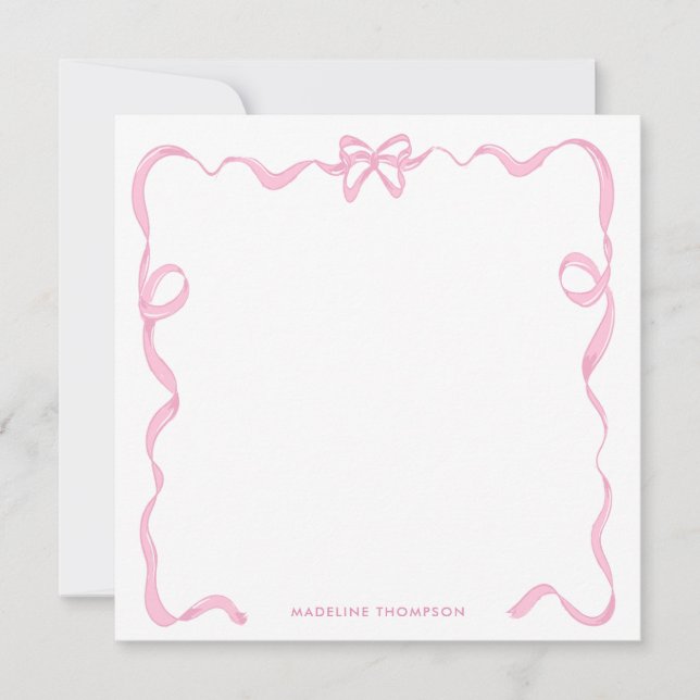 Chic flickig rosa rosett banderoll ram anteckningskort (Framsida)