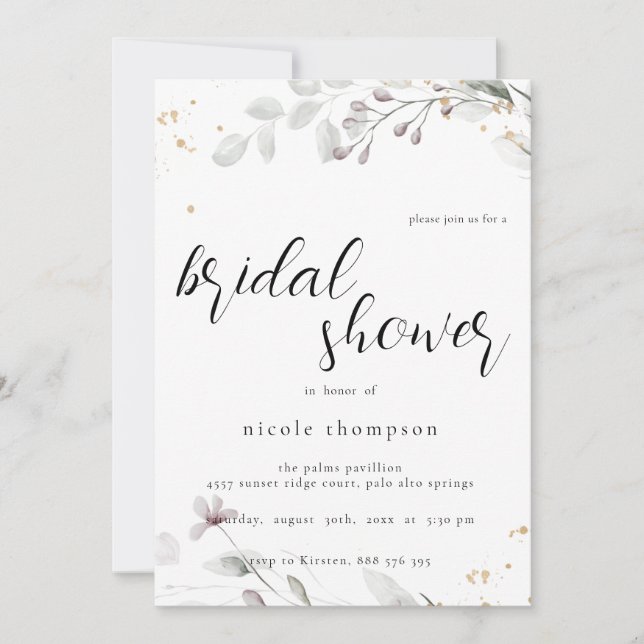 Chic Floral Bridal Shower Invitation Minimal Inbjudningar (Framsida)