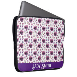 chic floral foliage purple blooming flowers laptop fodral