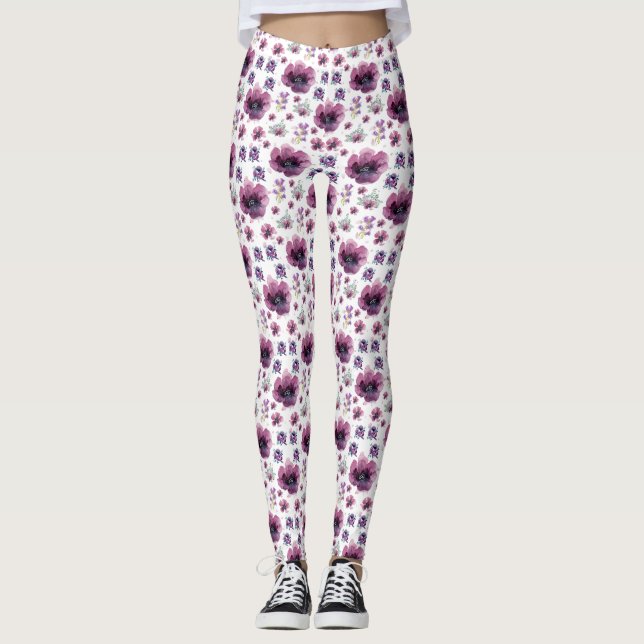 chic floral foliage purple blooming flowers leggings (Framsida)