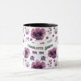 chic floral foliage purple blooming flowers mugg