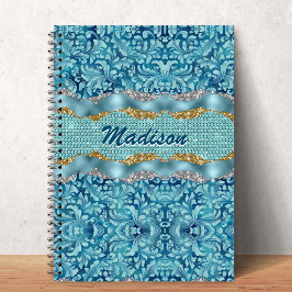 Chic floral glittery gold Turquoise teal monogram Anteckningsbok