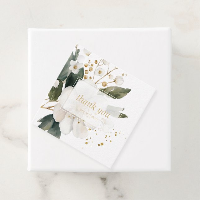Chic Floral Watercolor Wedding Tack Gåvor Etiketter (På plats)