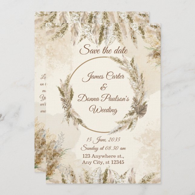 Chic Floral Wedding Invitation – Modern card Inbjudningar (Fram/baksida)