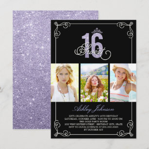 Chic Flourish Glam Sött 16 Födelsedagsfest Foto Inbjudningar