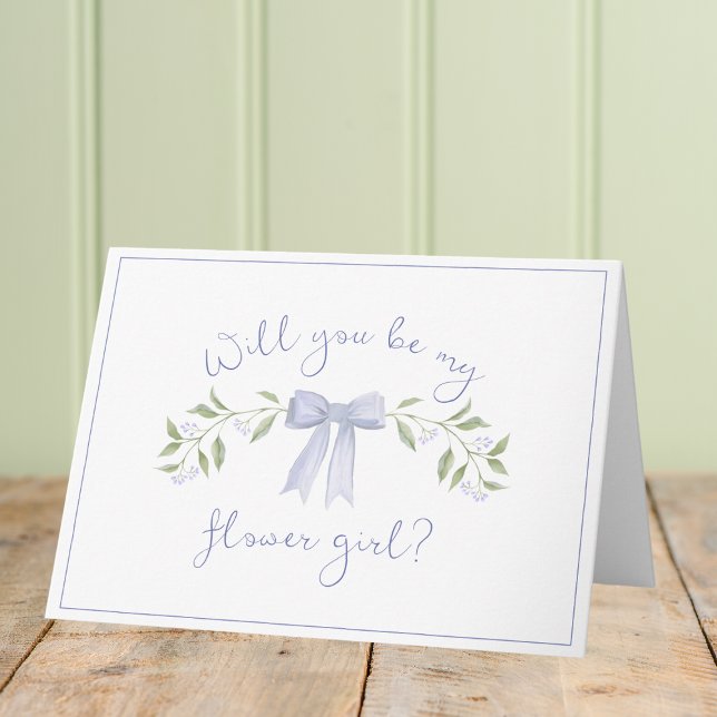 Chic Flower Girl Frieri med Bow Cute Dusty Blue Kort (Skapare uppladdad)