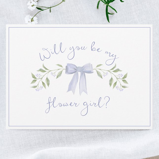Chic Flower Girl Frieri med Bow Cute Dusty Blue Kort (Skapare uppladdad)
