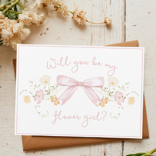 Chic Flower Girl Frieri med Bow Cute Girly Rosa Kort