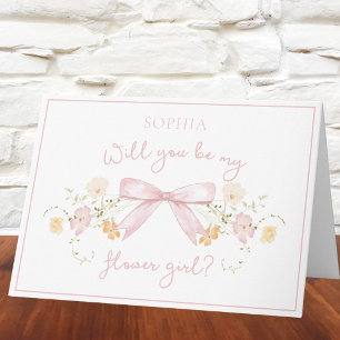 Chic Flower Girl Frieri med Bow och Namn Rosa Kort