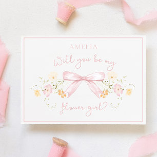 Chic Flower Girl Frieri med Bow och Namn Rosa Kort