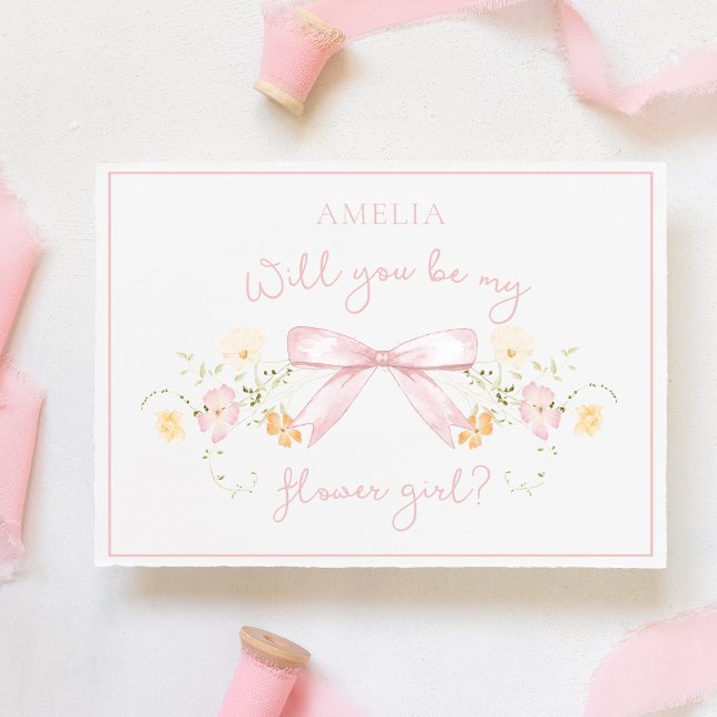 Chic Flower Girl Frieri med Bow och Namn Rosa Kort (Skapare uppladdad)